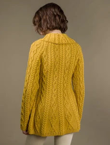 Super Soft Luxury Button-Up Flared Aran Cardigan - Yellow