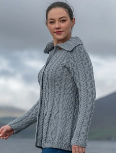 Super Soft Luxury Button-Up Flared Aran Cardigan - Ocean Grey