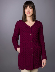 Aran A-Line Lace Cardigan -  Wine
