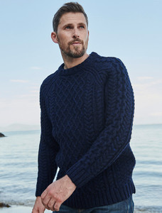 Donegal's Crew Neck Aran Sweater - Blue