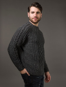 Donegal's Crew Neck Aran Sweater - Grey