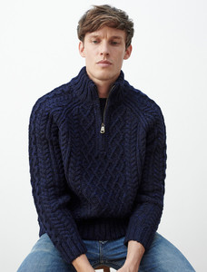Donegal's Zip Troyer Aran Sweater - Blue