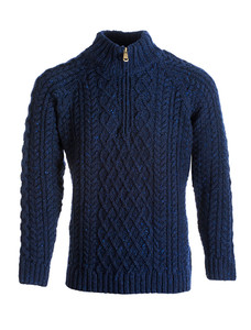 Donegal's Zip Troyer Aran Sweater - Blue