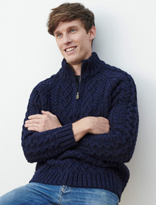 Donegal's Zip Troyer Aran Sweater - Blue