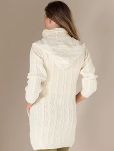 Aran Hooded Double Zip Coat - Natural White