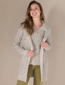 Aran Hooded Double Zip Coat - Oatmeal Nep