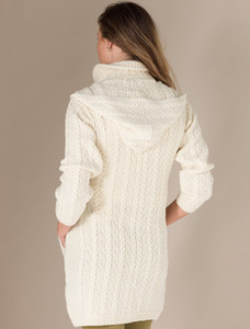 Aran Hooded Double Zip Coat - Natural White