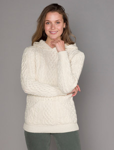 Ladies Aran Kangaroo Hoodie - Natural White