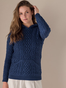 Ladies Aran Kangaroo Hoodie - Navy
