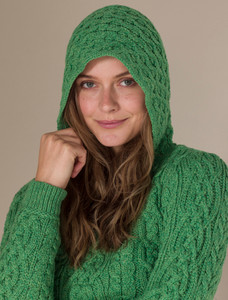 Ladies Aran Kangaroo Hoodie - Green Marl