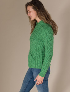 Ladies Aran Kangaroo Hoodie - Green Marl
