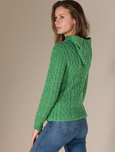 Ladies Aran Kangaroo Hoodie - Green Marl