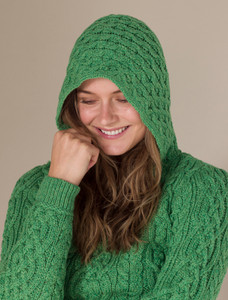 Ladies Aran Kangaroo Hoodie - Green Marl