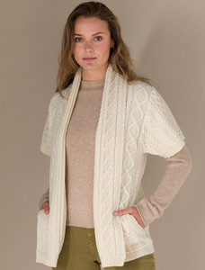Aran Short Sleeve Edge Cardigan - Natural White