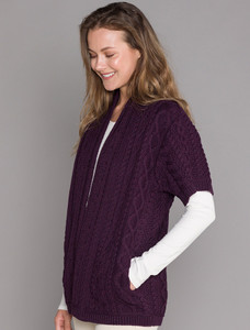 Aran Short Sleeve Edge Cardigan - Damson