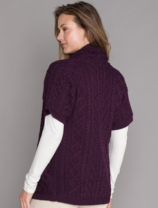 Aran Short Sleeve Edge Cardigan - Damson