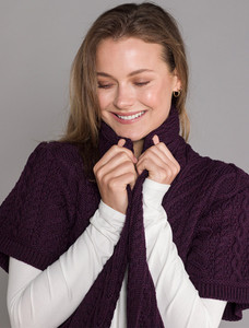 Aran Short Sleeve Edge Cardigan - Damson