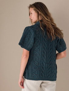 Aran Short Sleeve Edge Cardigan - Peacock