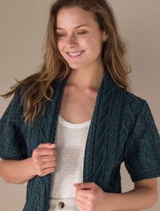 Aran Short Sleeve Edge Cardigan - Peacock