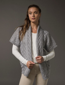 Aran Short Sleeve Edge Cardigan - Soft Grey