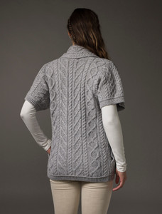 Aran Short Sleeve Edge Cardigan - Soft Grey