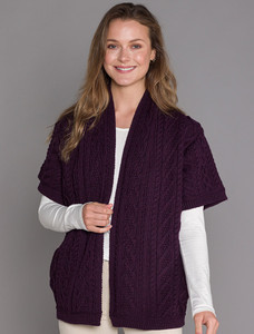 Aran Short Sleeve Edge Cardigan - Damson