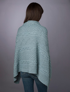 Aran Buttoned Wool Poncho - Mist