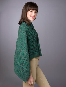 Aran Buttoned Wool Poncho - Connemara Green
