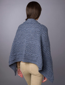 Aran Buttoned Wool Poncho -Denim