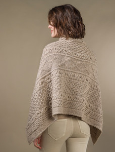 Aran Buttoned Wool Poncho - Wicker