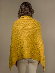Aran Buttoned Wool Poncho - Yellow