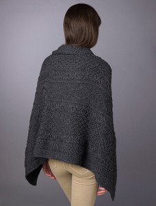 Aran Buttoned Wool Poncho - Derby