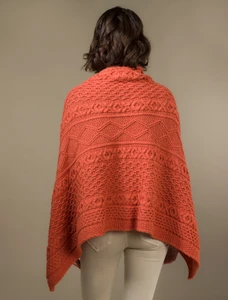 Aran Buttoned Wool Poncho -Autumn Leaf