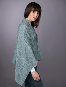 Aran Buttoned Wool Poncho - Mist