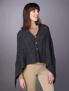 Aran Buttoned Wool Poncho - Derby