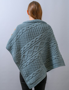 Aran Buttoned Wool Poncho - Mist