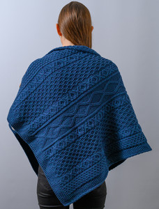 Aran Buttoned Wool Poncho - Atlantic