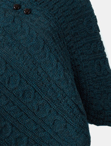 Aran Cable Wool Poncho - Mallard