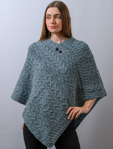 Aran Cable Wool Poncho - Summer Storm