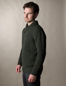 Fisherman Shawl Neck Sweater -  Army Green