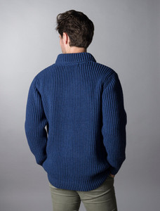 Fisherman Shawl Neck Sweater -  Blue