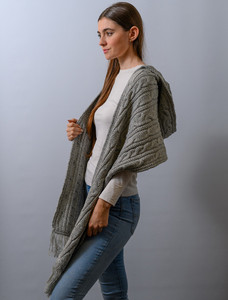 Hooded Scarf Shawl - Soft Grey