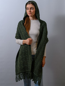 Hooded Scarf Shawl - Army Green