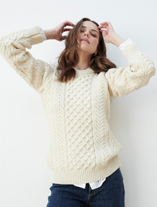 Merino Honeycomb Aran Sweater - Natural White