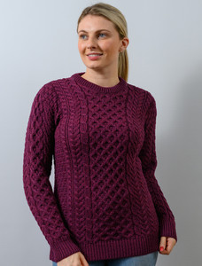Merino Honeycomb Aran Sweater - Very Berry