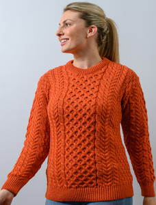 Merino Honeycomb Aran Sweater - Autumn Leaf