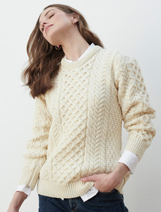Merino Honeycomb Aran Sweater - Natural White