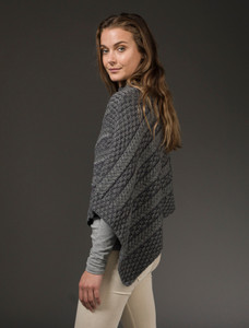 Plaited Aran Poncho with Button Detail - Grey/Derby