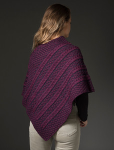 Plaited Aran Poncho with Button Detail - Very Berry/Navy