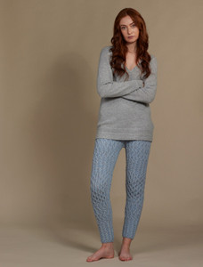 Wool Cashmere Aran Cable Leggings - Sky